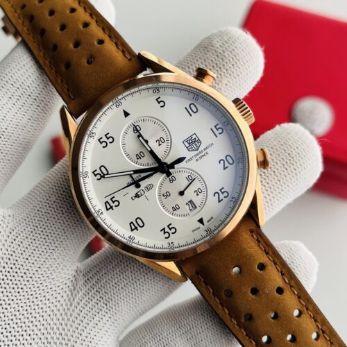 Tag Heuer Carrera SpaceX 1962 White Dial Brown Strap Men's Watch