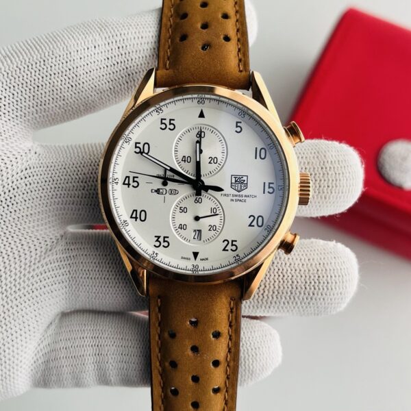 Tag Heuer Carrera SpaceX 1962 White Dial Brown Strap Men's Watch