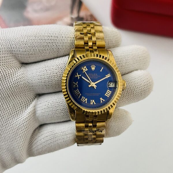 Rolex Datejust Blue Dial Gold Bracelet Automatic Ladies Watch