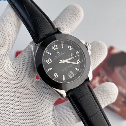 Rolex Oyster Perpetual Datejust Black Dial Black Strap Men's watch