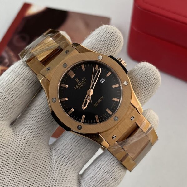 Hublot Geneve Black Dial Rose Gold Bracelet Men's Watch