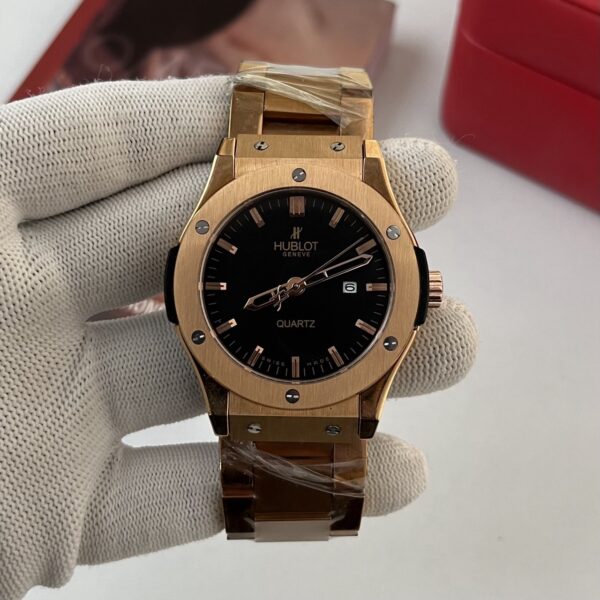 Hublot Geneve Black Dial Rose Gold Bracelet Men's Watch